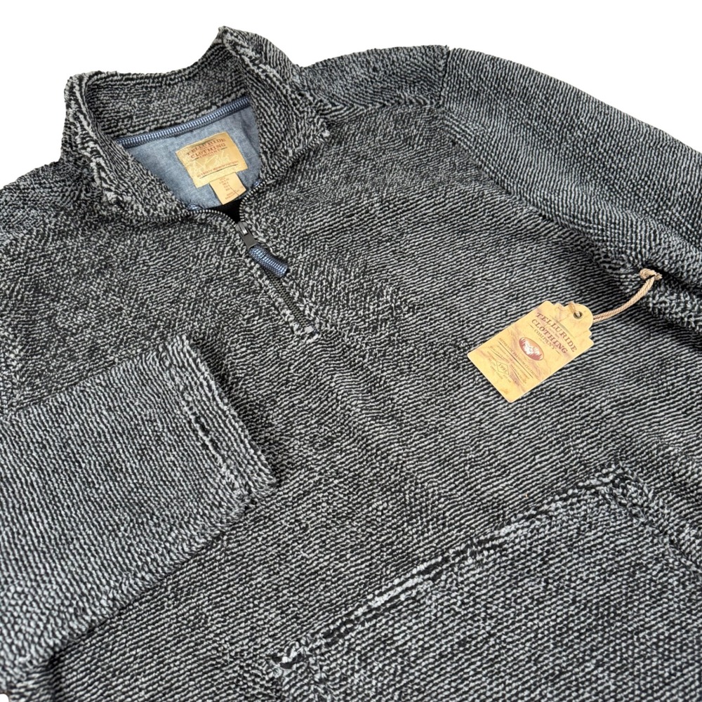 Telluride Clothing Co Mens Large Gray Marled Quarter Zip Fleece Pullover NWT